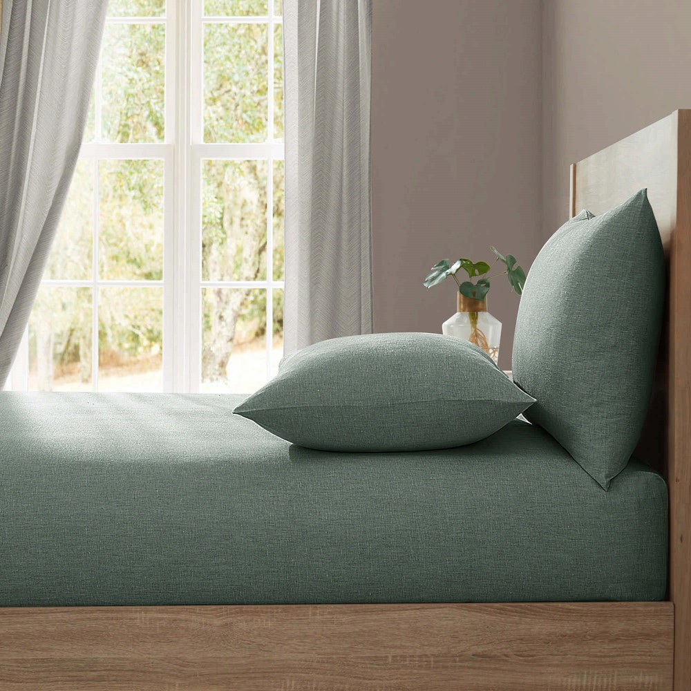 Lazy Linen Plain Fitted Bed Sheet in Sage Green